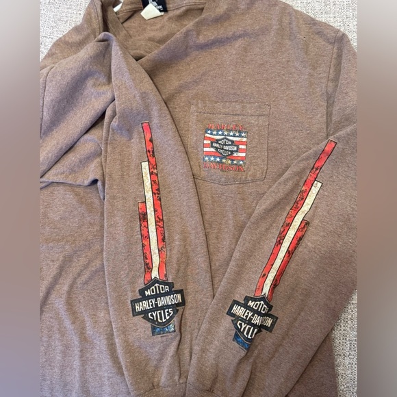 Harley Davidson Tan Long Sleeve Men’s Pocket T-Shirt Graphic Back & Sleeve Sz 2X - Picture 11 of 11